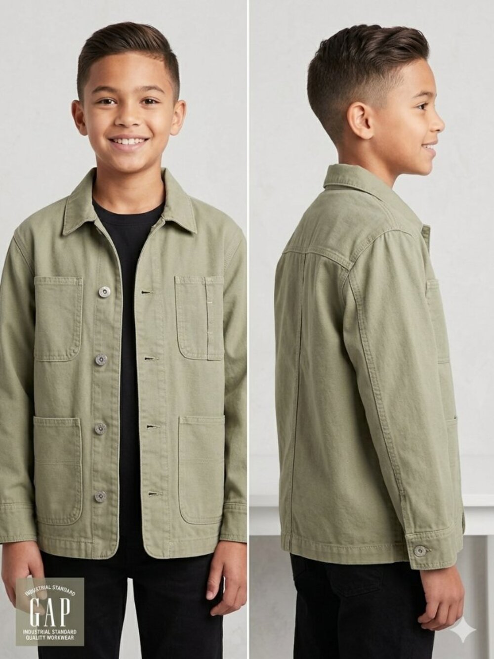 GAP Vintage Style Heavyweight Cotton Chore Utility Jacket Green Boys Size XL/XXL